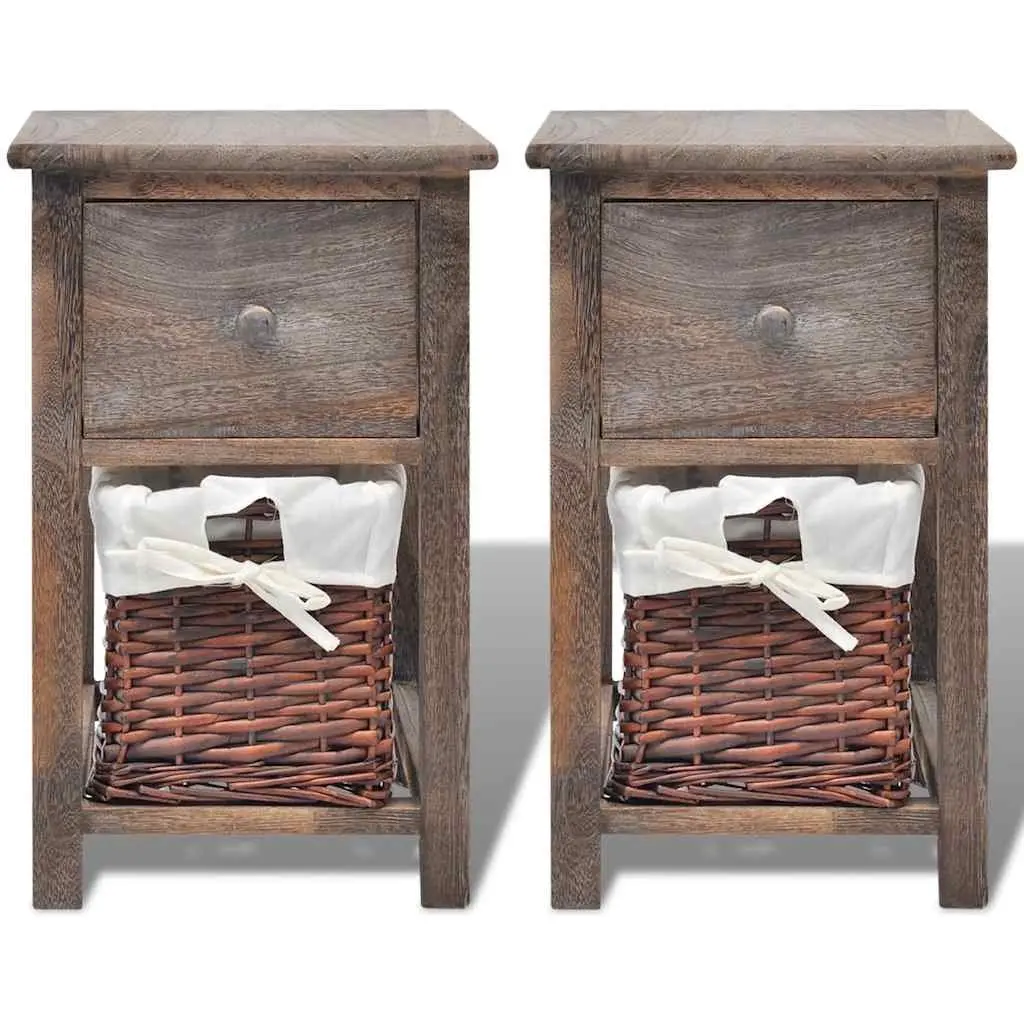 Bedside Cabinet Brown Wood 2 Piece Drawer Storage Nightstand End Table