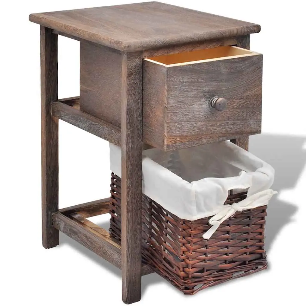 Bedside Cabinet Brown Wood 2 Piece Drawer Storage Nightstand End Table