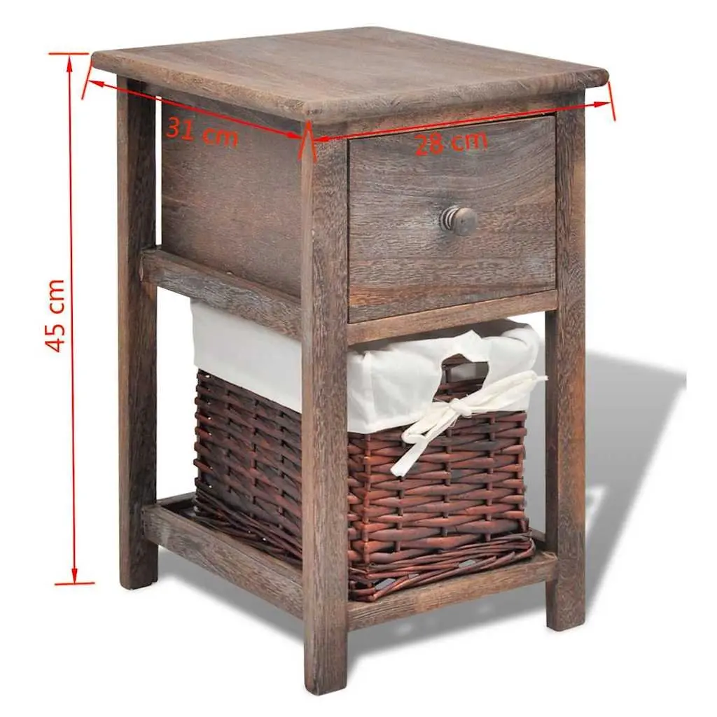 Bedside Cabinet Brown Wood 2 Piece Drawer Storage Nightstand End Table