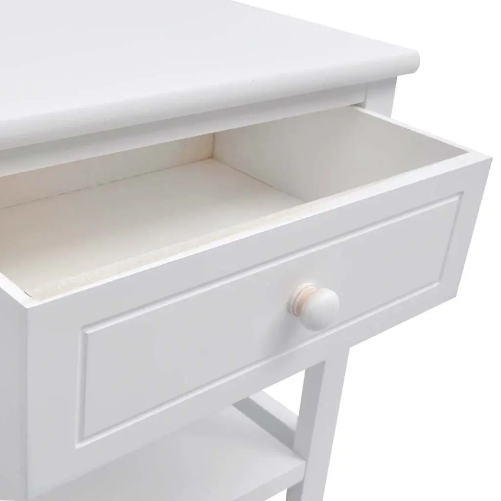 Wooden Bedside Cabinet White 2 Piece Nightstand with Drawer and Shelf for Bedroom Storage