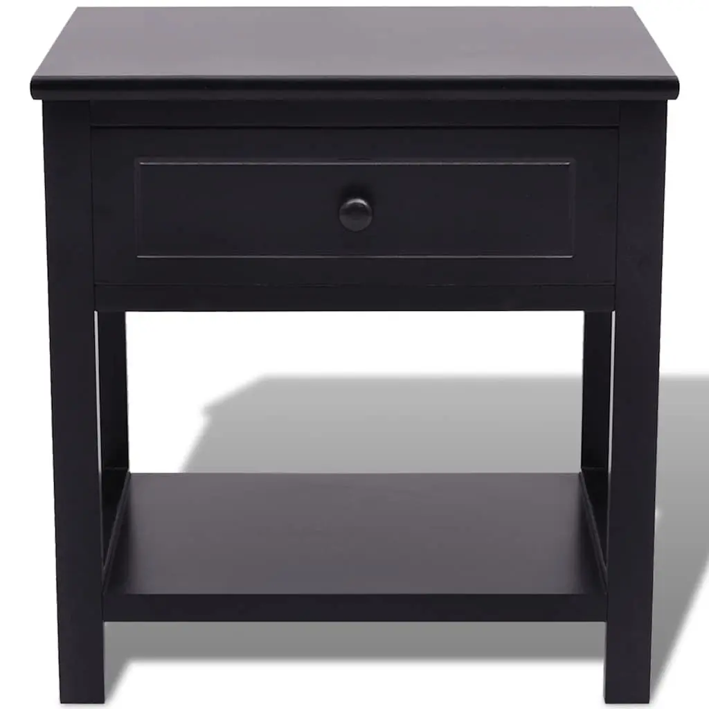 Bedside Table Black Wood Compact Drawer Storage Nightstand