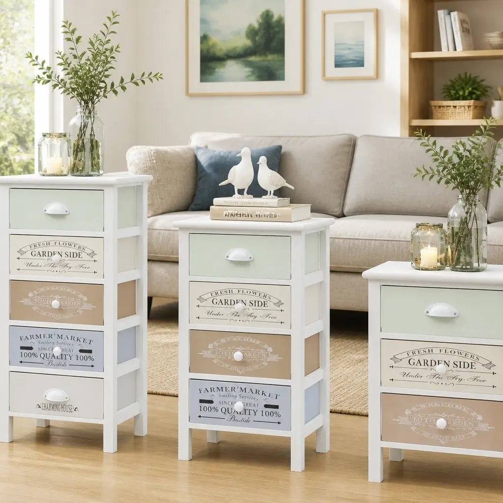Wooden Storage Cabinet White 4 Drawers French Country Style Durable Construction