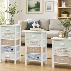 Sturdy White Wooden Storage Cabinet with 4 Drawers