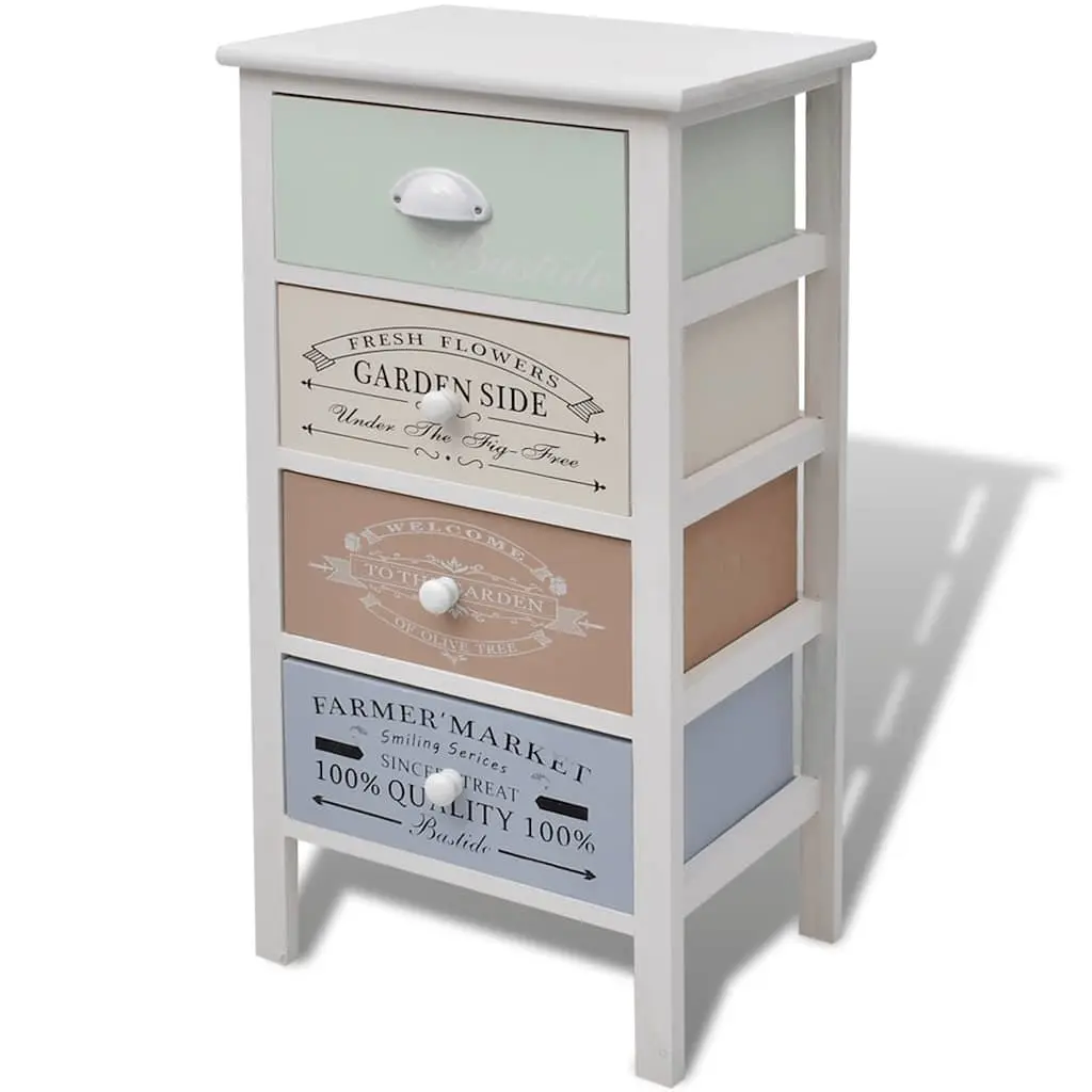 Wooden Storage Cabinet White 4 Drawers French Country Style Durable Construction
