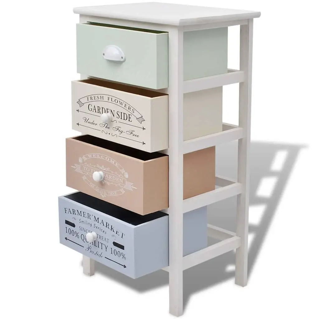 Wooden Storage Cabinet White 4 Drawers French Country Style Durable Construction