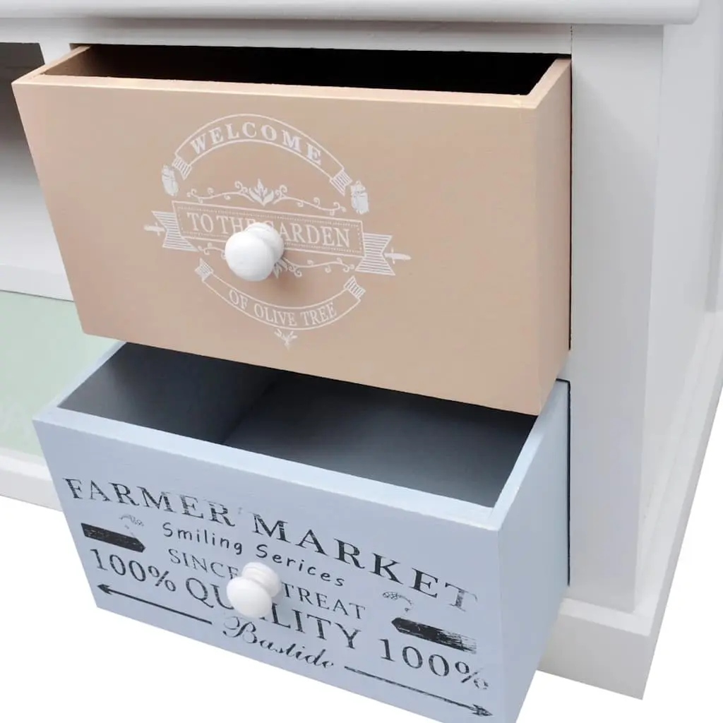 French Country TV Cabinet Wood Hi-Fi Stand Lowboard 5 Drawers Storage White