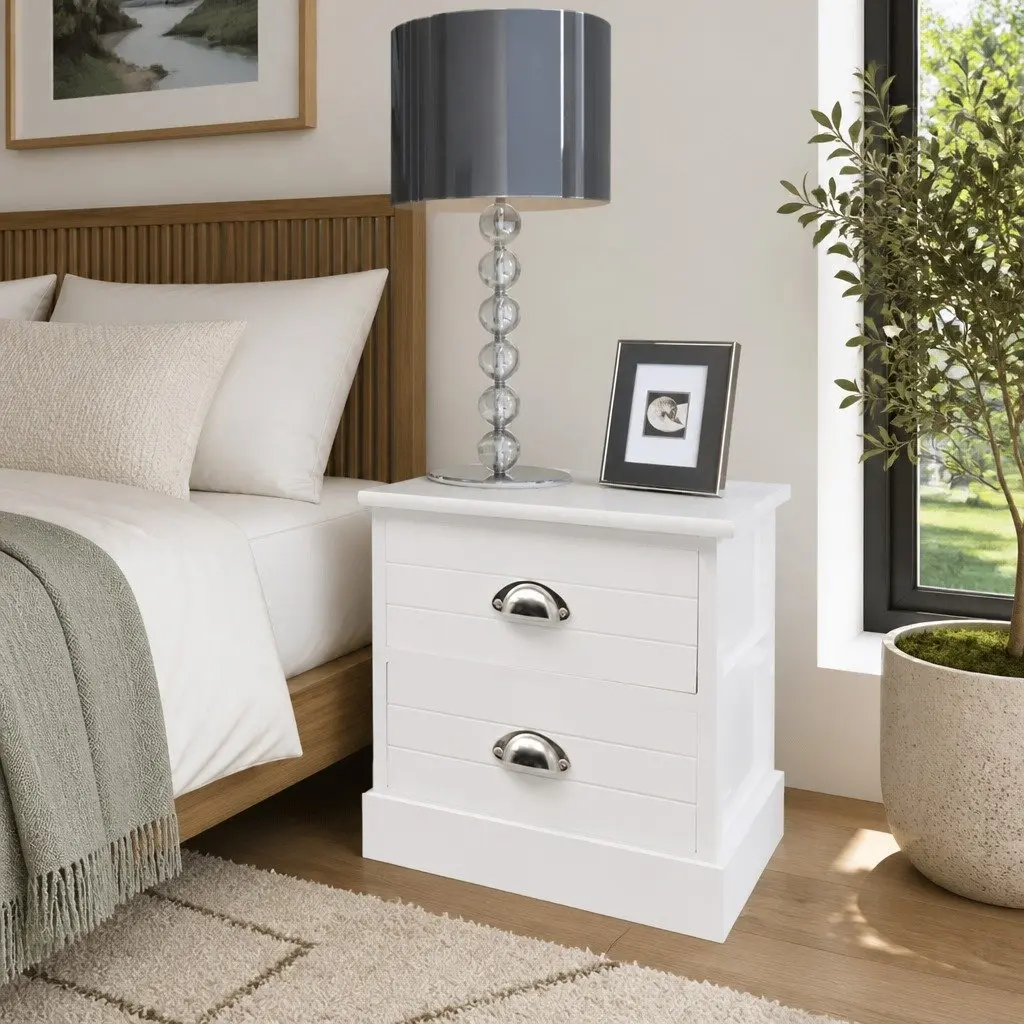 Bedside Tables White 2 pcs French Country Style Nightstands Compact Storage