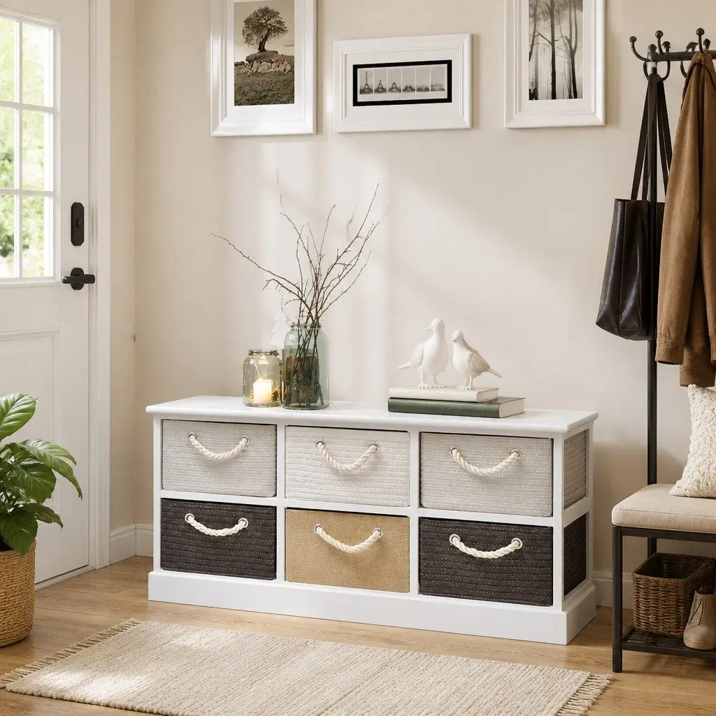 Storage Bench Multicolour 6 Drawers Wooden Hallway Entryway Bedroom Living Room Cabinet