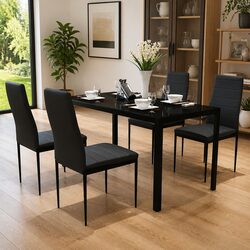 Black Dining Table Set 5 Piece Modern Design Tempered Glass Top with 4 Chairs