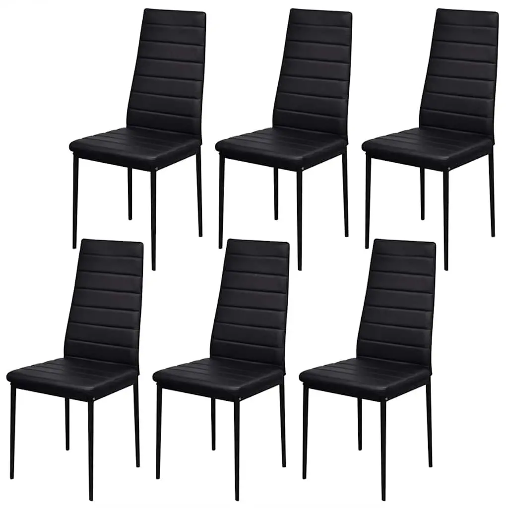 Black Dining Table Set 7 Piece Modern Kitchen Furniture Glass Table with 6
