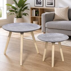 Concrete Grey Round Side Table Coffee Table Set 55cm 44cm Modern Living Room