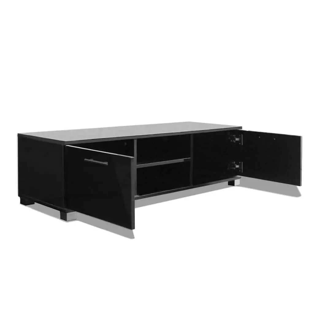 TV Cabinet High-Gloss Black Modern Entertainment Unit Storage Shelves
