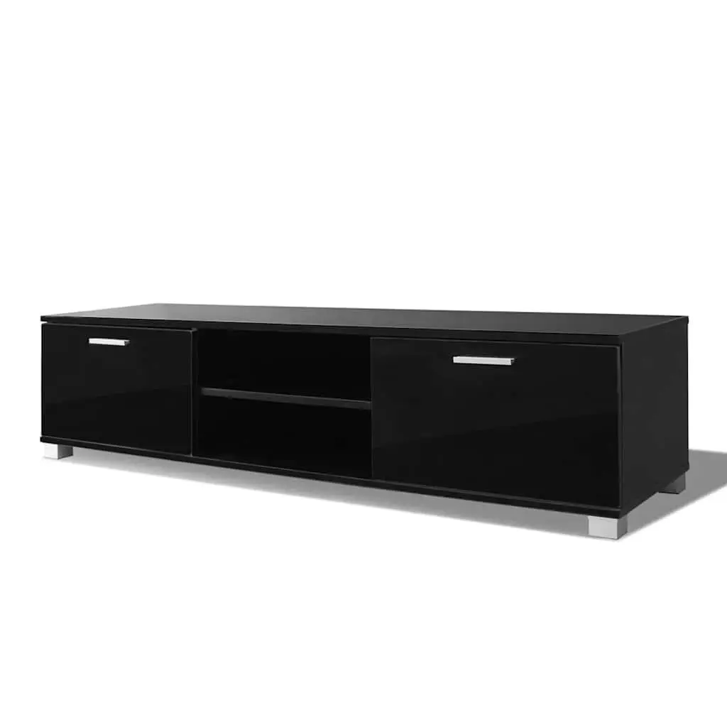 TV Cabinet High-Gloss Black Modern Entertainment Unit Media Storage Sideboard