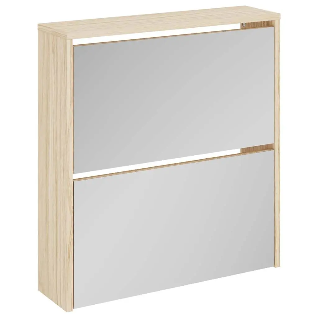 Shoe Cabinet Brown 2-Layer Wall Mounted Organiser with Mirror