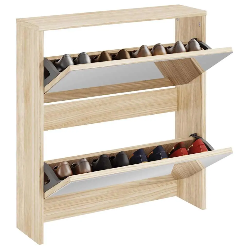 Shoe Cabinet Brown 2-Layer Wall Mounted Organiser with Mirror