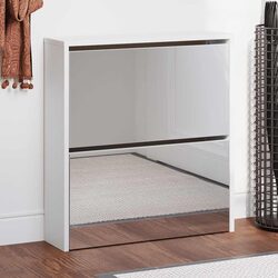 Compact White Mirrored Shoe Cabinet with Two Drawers