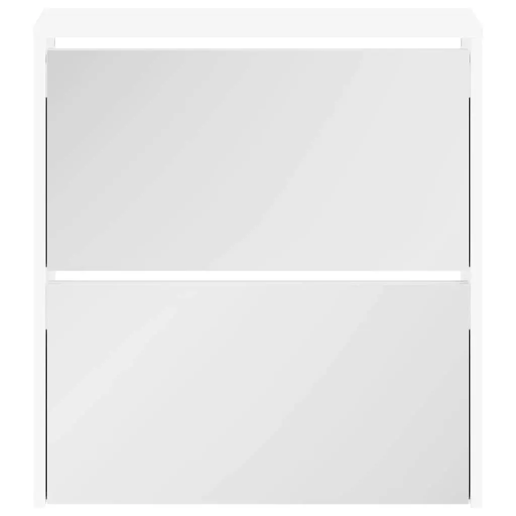 White Shoe Cabinet 2-Layer Wall-Mounted Storage Organiser with Mirrored Front for Hallway