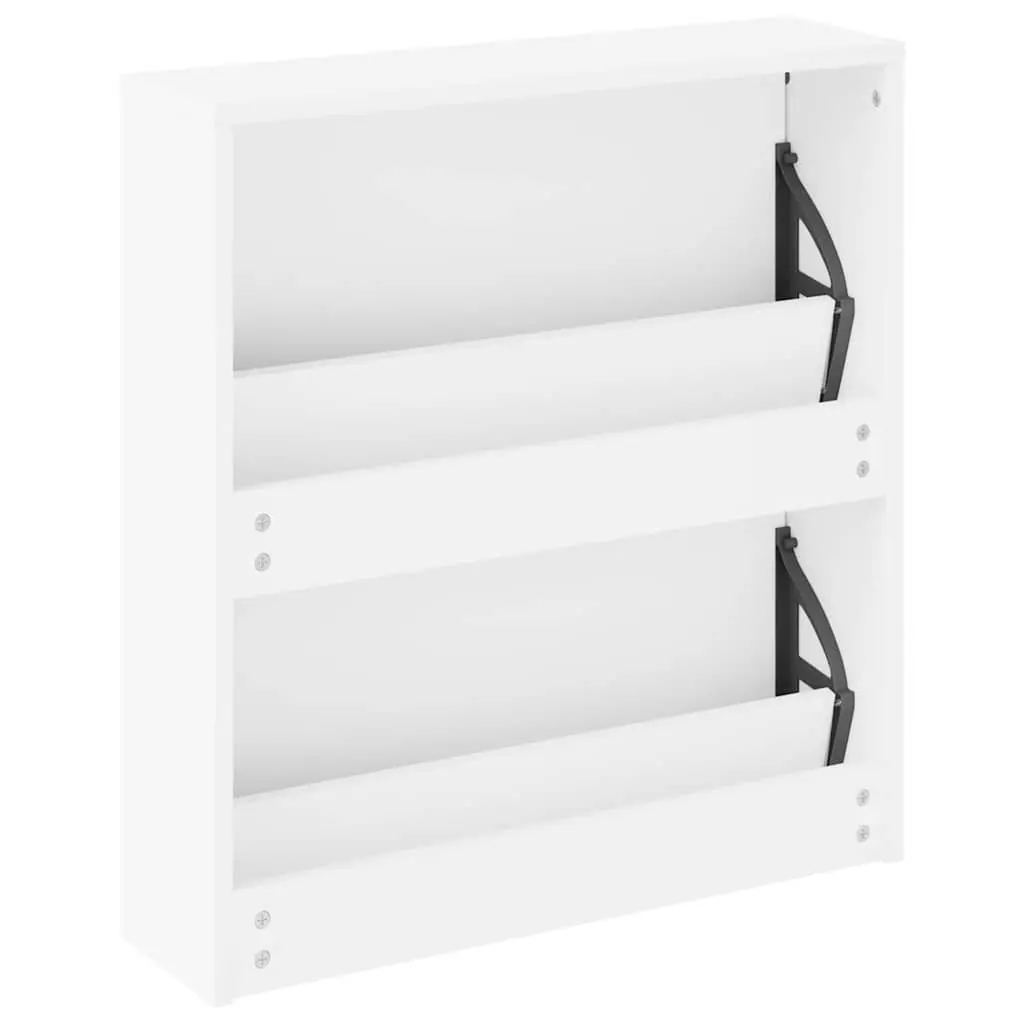 White Shoe Cabinet 2-Layer Wall-Mounted Storage Organiser with Mirrored Front for Hallway