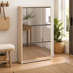 Shoe Cabinet with Mirror and Storage Drawers