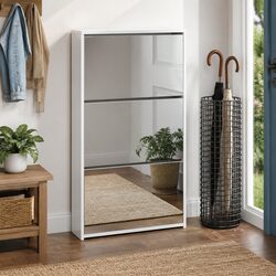 Shoe Cabinet 3-Layer Mirror White Wall-Mounted Hallway Storage Organiser