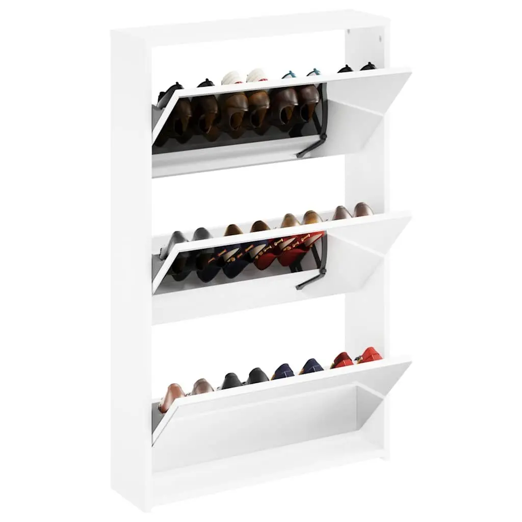 Shoe Cabinet White 3-Layer Wall-Mounted Storage Organiser with Mirror