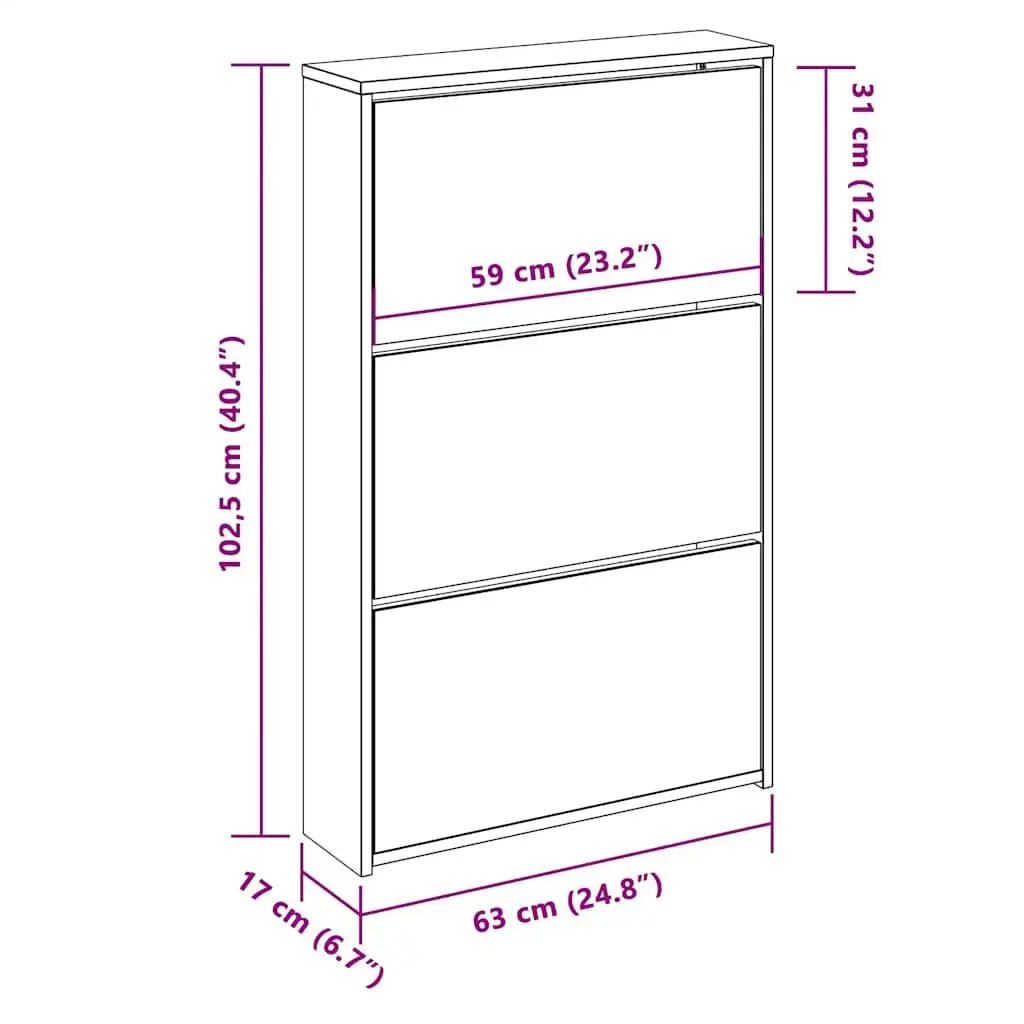 Shoe Cabinet White 3-Layer Wall-Mounted Storage Organiser with Mirror
