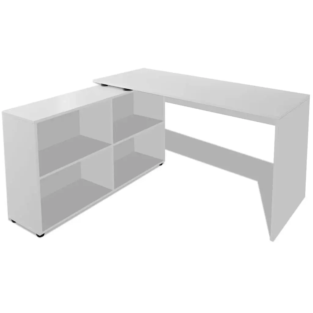 Corner Desk White L-shaped Configuration with 4 Shelf Bookcase Storage for Home Office