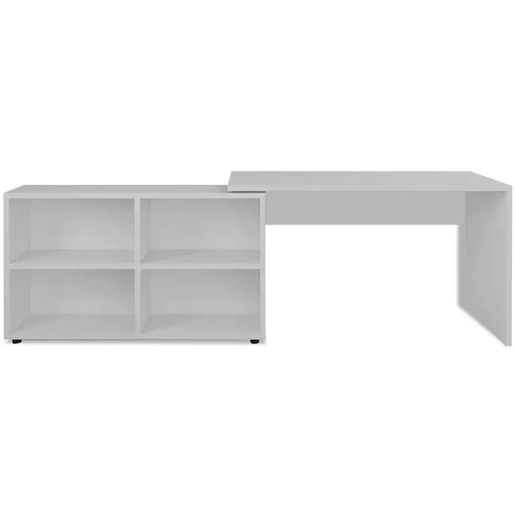 Corner Desk White L-shaped Configuration with 4 Shelf Bookcase Storage for Home Office