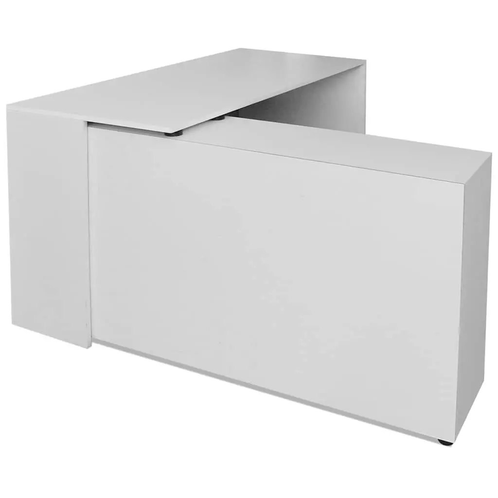 Corner Desk White L-shaped Configuration with 4 Shelf Bookcase Storage for Home Office