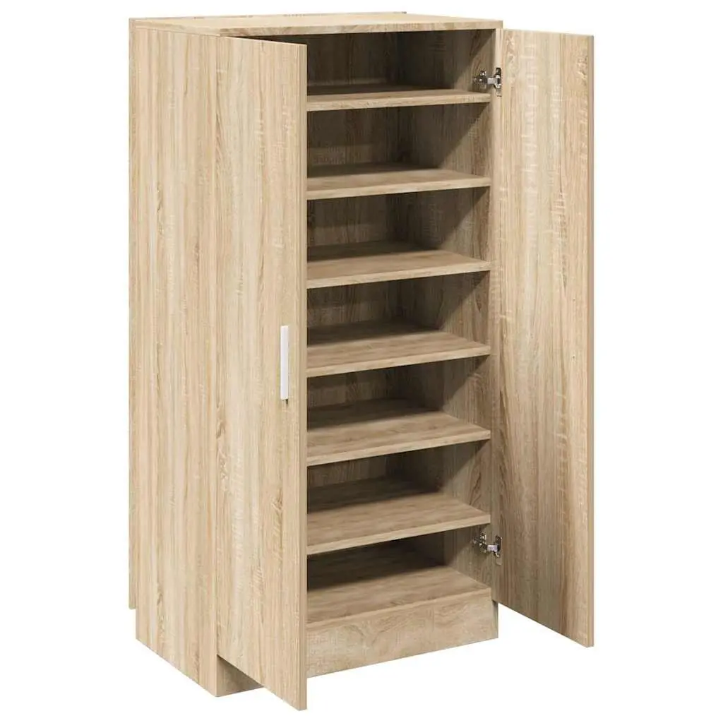 Shoe Cabinet Brown Wooden 7 Compartment Storage Organiser with 2 Doors