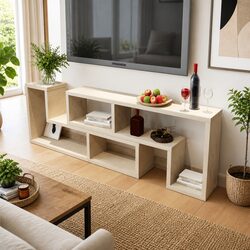 Brown TV Cabinet with Adjustable L-Shaped Shelves