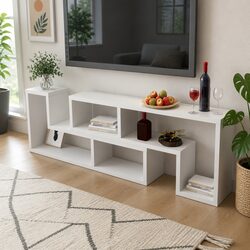 Concise White L-Shaped TV Storage Unit for Media