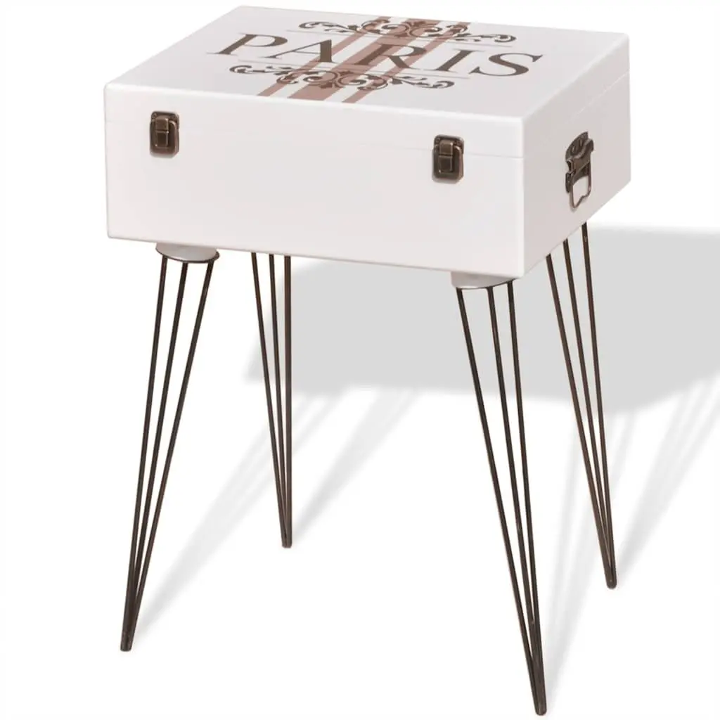 Vintage White Suitcase Side Cabinet Storage Bedside Table with Steel Legs 40x30x57cm