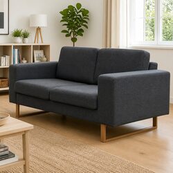 2-Seater Sofa Grey Fabric Couch Living Room Comfortable Padded Cushions Easy