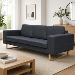 3-Seater Sofa Grey Fabric Couch Padded Cushions Removable Covers Home Office