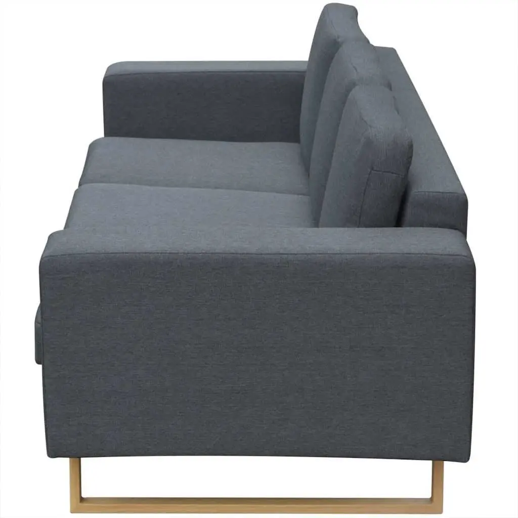 3-Seater Sofa Grey Fabric Padded Cushions Removable Covers