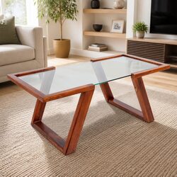 Confident Coffee Table with Glass Top and Solid Base