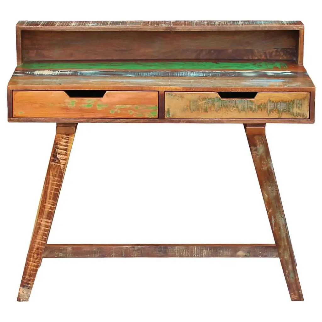 Desk Multicolour Solid Reclaimed Wood Vintage Style with Two Drawers