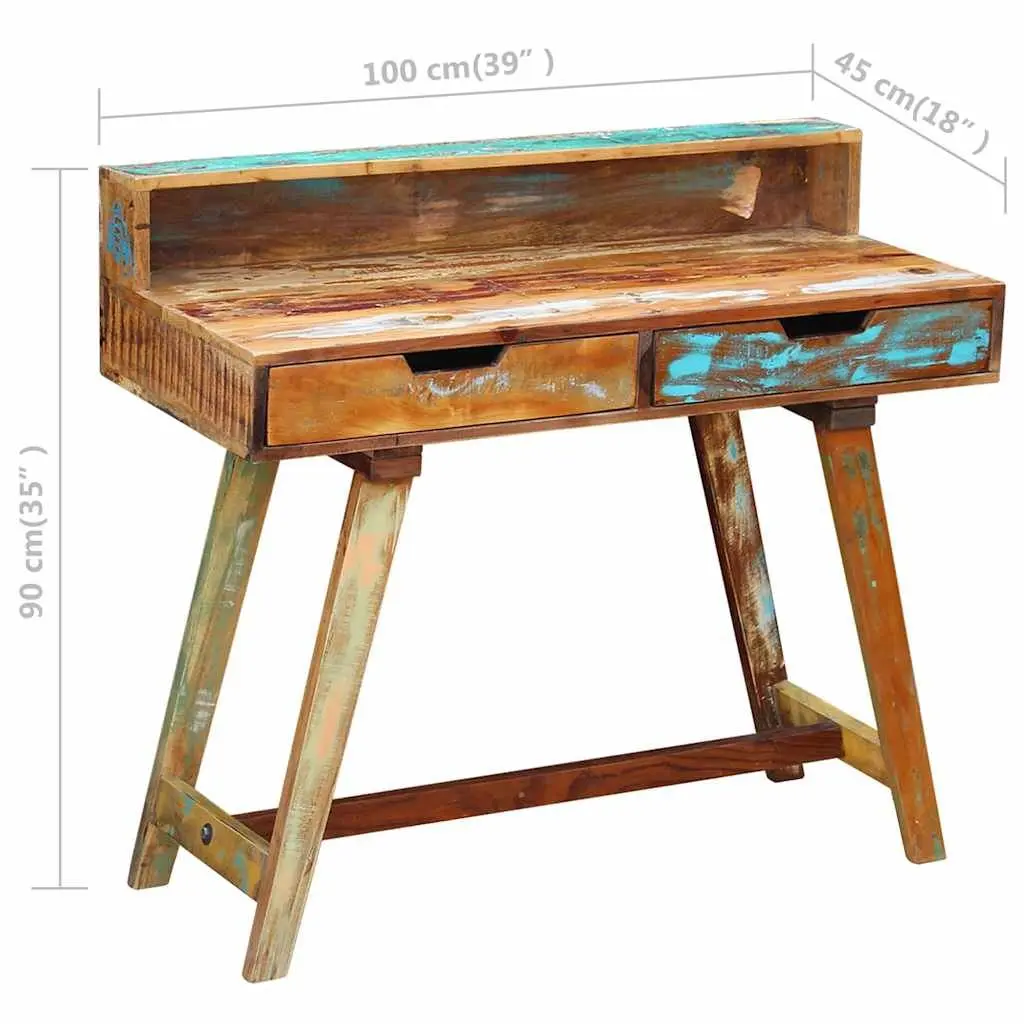 Desk Multicolour Solid Reclaimed Wood Vintage Style with Two Drawers