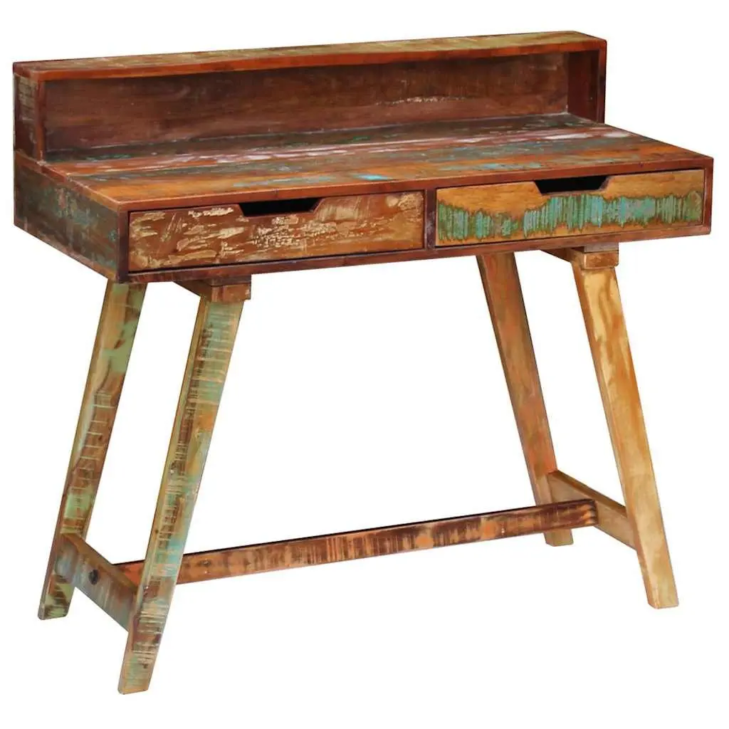 Desk Multicolour Solid Reclaimed Wood Vintage Style with Two Drawers