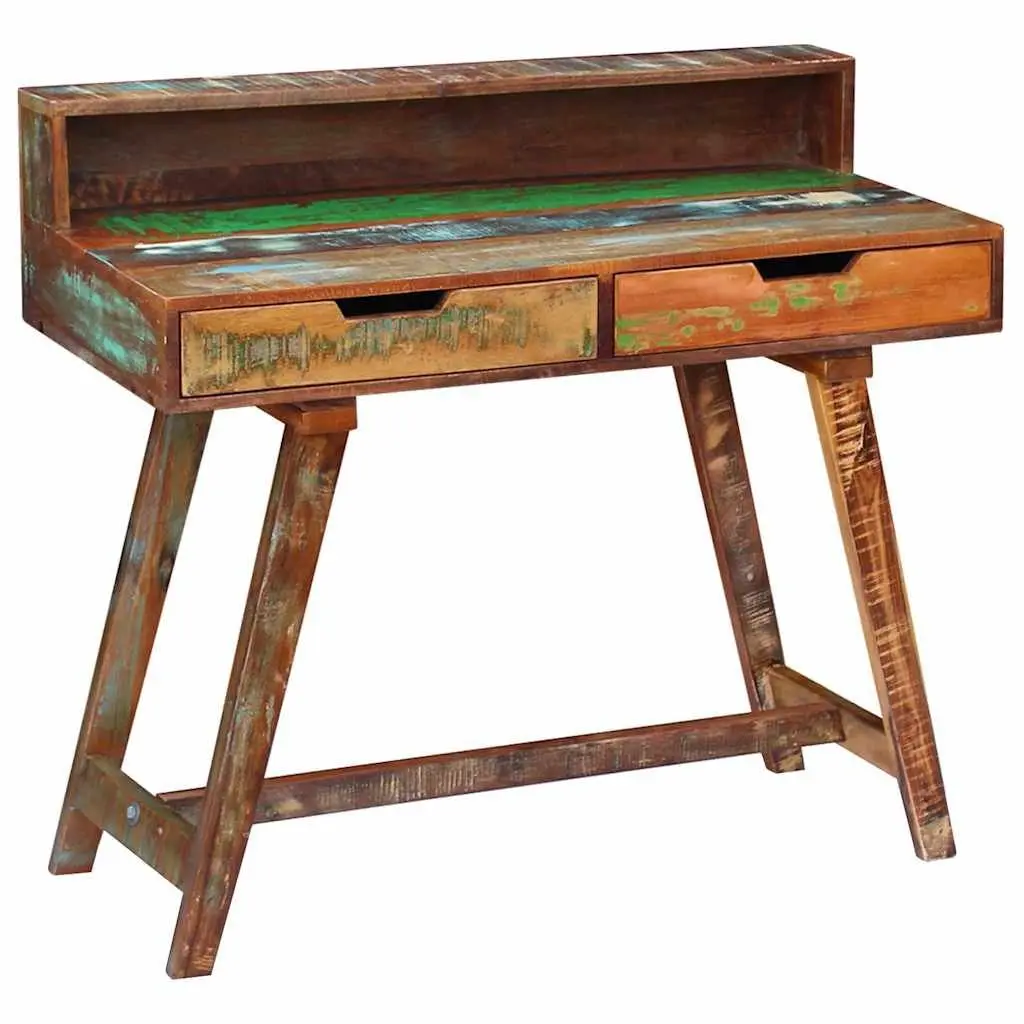 Desk Multicolour Solid Reclaimed Wood Vintage Style with Two Drawers
