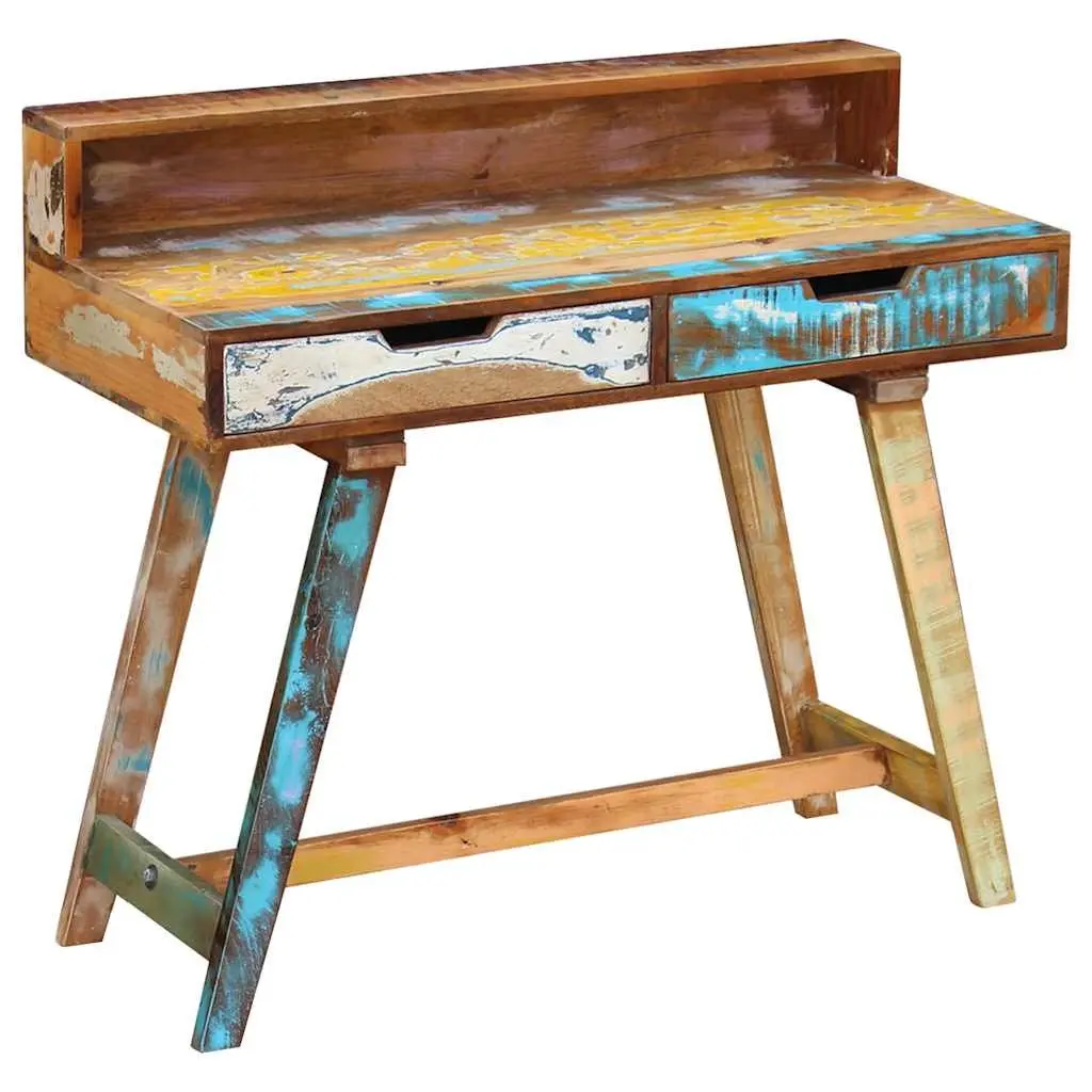 Desk Multicolour Solid Reclaimed Wood Vintage Style with Two Drawers
