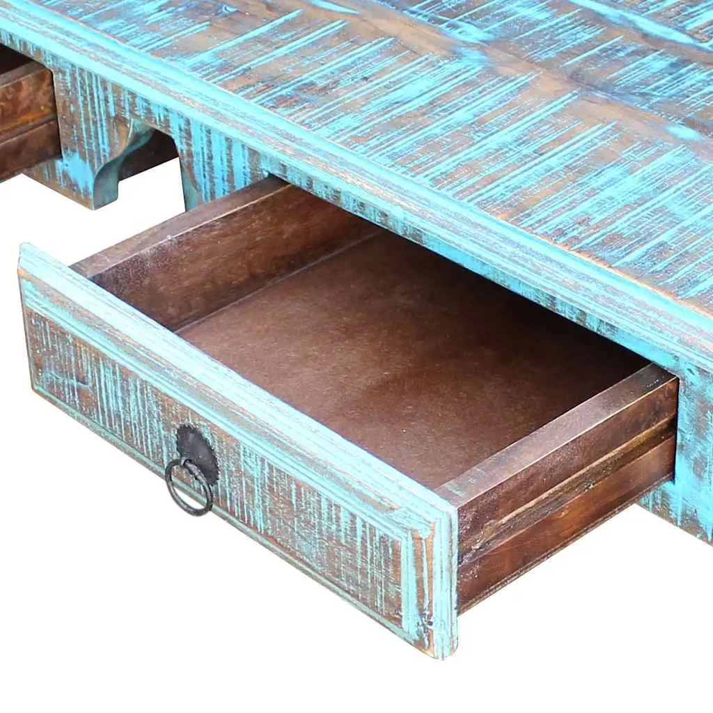 Reclaimed Wood Desk Multicolour Vintage Style Two Drawers Home Office Furniture