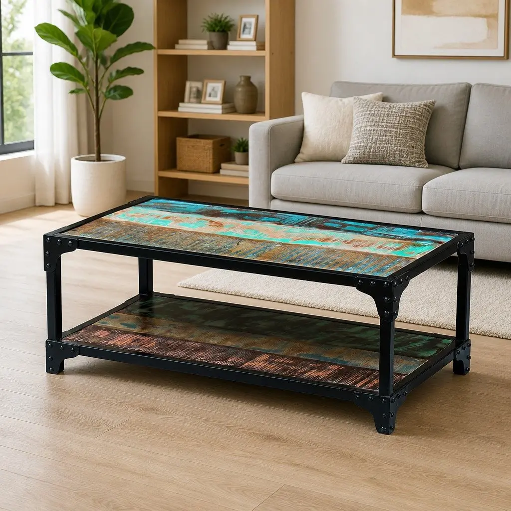 Coffee Table Multicolour Solid Reclaimed Wood Vintage Style with Lower Shelf