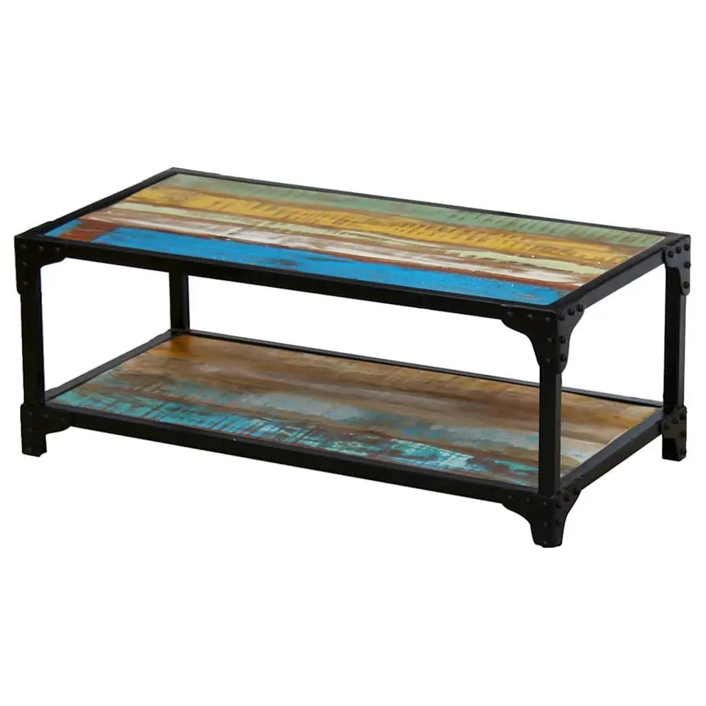 Coffee Table Multicolour Solid Reclaimed Wood Vintage Style with Lower Shelf