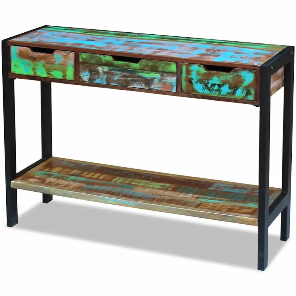 Wooden Sideboard Multicolour 3 Drawers Solid Reclaimed Wood Storage Cabinet Console Table