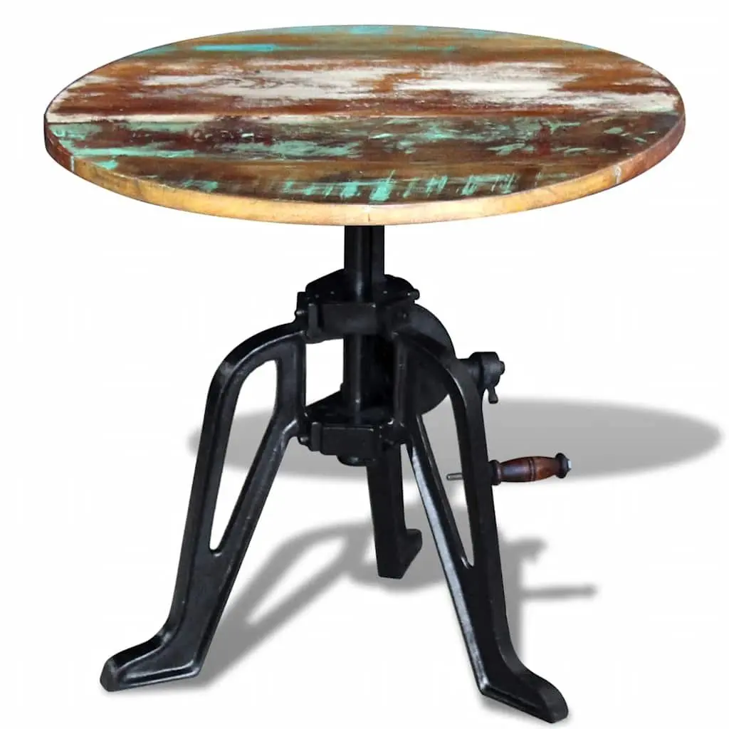 End Table Multicolour Adjustable Height 42-63cm Reclaimed Wood Cast Iron Industrial Style