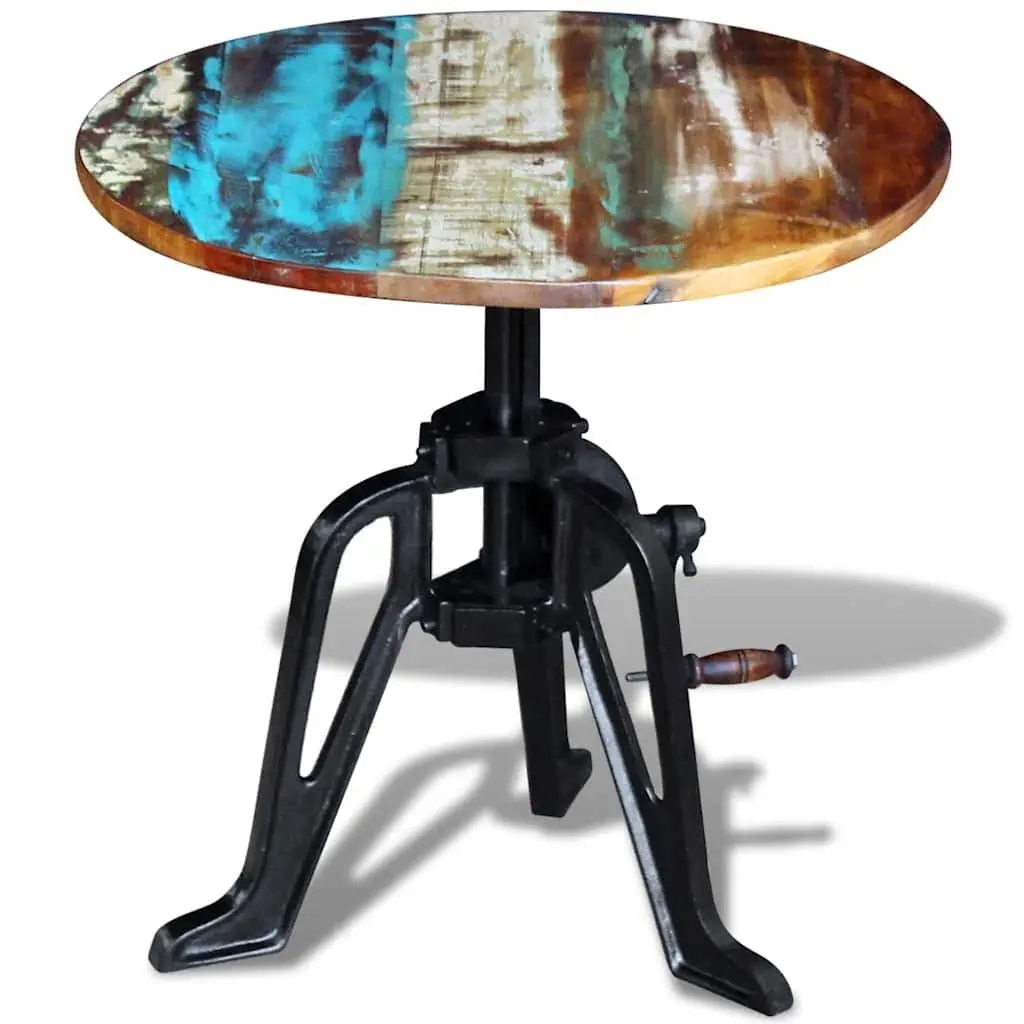 End Table Multicolour Adjustable Height 42-63cm Reclaimed Wood Cast Iron Industrial Style