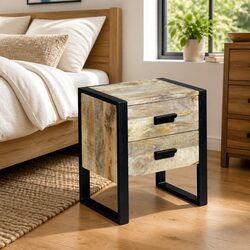 Brown Industrial Side Table: 2 Drawers and Quality Design