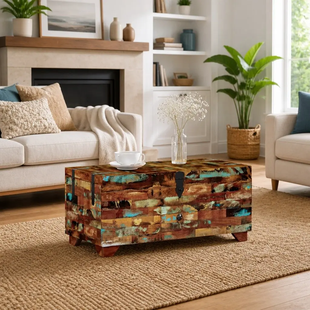 Coffee Table Chest Box Brown 80x40x35cm Solid Reclaimed Wood Storage